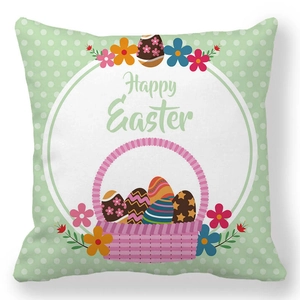 Detail von Happy Easter Kissenbezug mit Pfirsichhaut Hase Eier und bunte Blumen