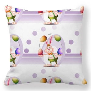 Detail of soft peach skin pillowcase with Easter bunny and colorful eggs pattern