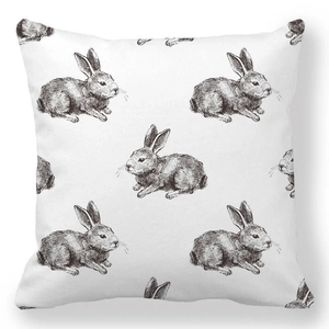 Easter bunny peach skin square pillowcase with hand-drawn rabbit pattern on white