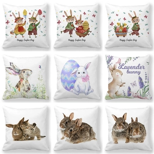 Happy Easter Bunny Peach Skin Decorative Pillow Case Square Cushion Cover For Sofa Living Room Home Decor Festive Print