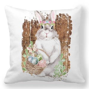 Easter Bunny and eggs decorative square pillowcase with artistic wood grain pattern