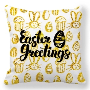 Detail of Happy Easter peach skin pillowcase with golden glitter rabbits and eggs