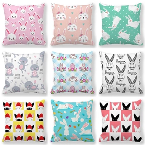 Easter Rabbit Egg Linen Square Pillowcase Decorative Cushion Cover For Living Room Bedroom Holiday Home Decor