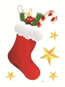 Christmas stocking PVC window sticker with candy canes and golden stars decor