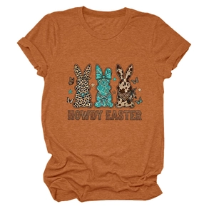 Détails du t-shirt en coton orange avec imprimé lapin Howdy Easter et revers
