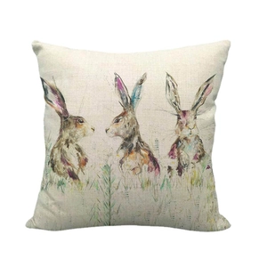 Easter bunny square linen throw pillow cover with artistic watercolor rabbit print