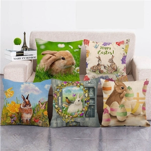 Easter Bunny Egg Linen Pillow Covers Square Cushion Case For Home Sofa Couch Decor Farmhouse Pastoral Style