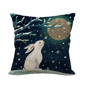 Easter decorative linen pillowcase featuring a cute white rabbit and starry moon night design