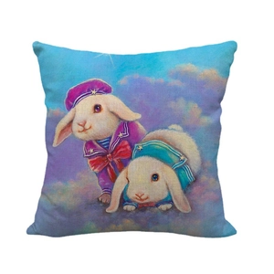 Linen Easter pillowcase featuring cute sailor bunnies and a starry galaxy background