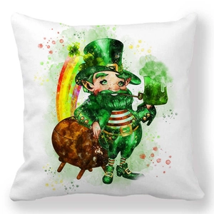 Federa per cuscino San Patrizio con acquerello di leprechaun, arcobaleno e trifoglio