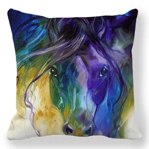 Détail de la texture peinture à l'huile de cheval sur la housse de coussin aux couleurs vives