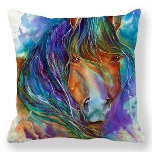 Détail de la taie d'oreiller en peau de pêche avec peinture de cheval aquarelle