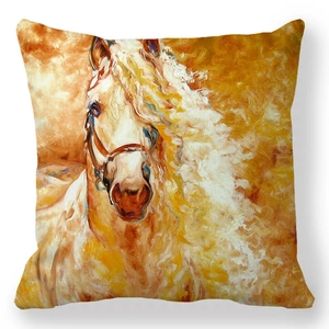 Housse de coussin peinture à l'huile cheval blanc aquarelle aux tons chauds sur fond blanc