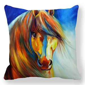 Housse de coussin artistique avec peinture à l'huile de tête de cheval aquarelle