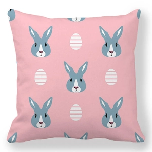 Easter peach skin pillowcase with cute bunny and striped egg pattern on pink background