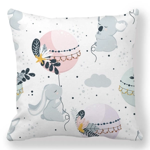 Detailed macro view of Easter bunny illustration on white peach skin velvet pillow cover