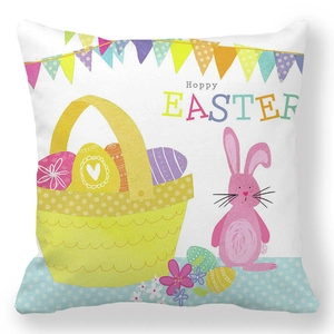Pasen kussensloop met roze konijn kleurrijke eieren en Hoppy Easter tekst ontwerp
