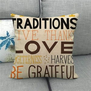 Linen pillow cover with vintage letter print on a sofa for home decoration