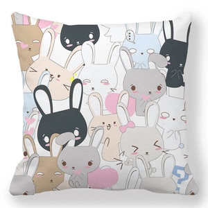 Detail of soft peach skin pillowcase featuring cute cartoon bunny pattern for Easter