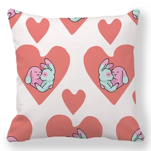 Easter peach skin throw pillow case with cute cartoon bunny and pink heart pattern