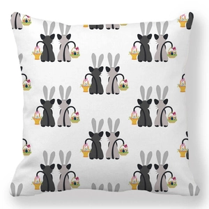 Detail of Easter peach skin pillowcase featuring cat ears and egg basket pattern