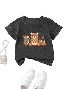 T-shirt gris pour enfants à plat avec trois oursons mignons et des motifs de miel