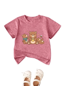 T-shirt rose avec motif ours et chaussures pour bébé en cuir blanc avec dentelle