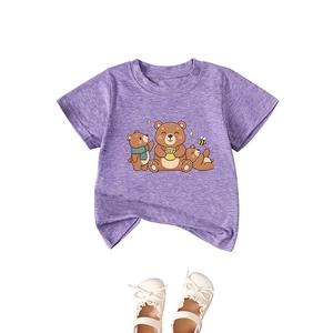 T-shirt violet enfant avec motif ours mignons et col rond en coton mélangé respirant