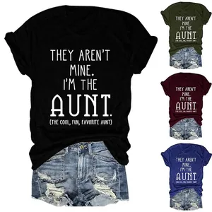 Women's Casual Aunt Slogan Printed T-Shirt Cotton Blend Round Neck Short Sleeve Loose Fit Top Summer Fashion Clothing