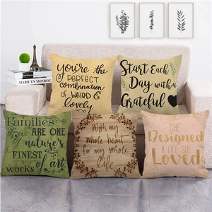Vintage Linen Cushion Cover Square Throw Pillowcase With Flower English Quotes For Sofa Bedroom Living Room Home Decor