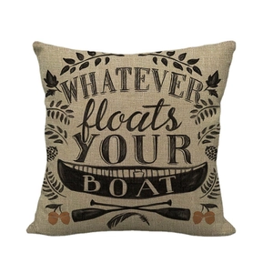 Vintage linen throw pillow cover featuring 'Whatever floats your boat' text and paddle design
