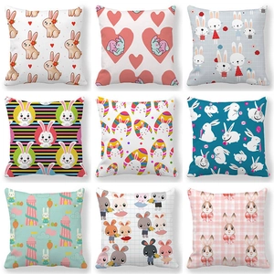 Easter Bunny Peach Skin Linen Look Cushion Cover Decorative Throw Pillowcase For Sofa Home Festive Decor Rabbit Egg Pattern