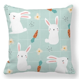 Easter rabbit peach skin throw pillow cover with cartoon bunny and carrot pattern