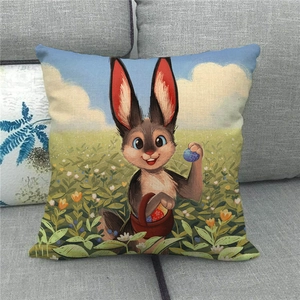 Funda de cojín cuadrada de lino con conejo de Pascua y huevos de colores para sofá