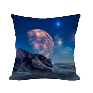 Leinen Kissenhülle mit Galaxie-Landschaft, lebendigen Planeten und Sternennebel-Bergen