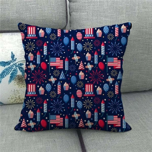 Detail of linen pillowcase with patriotic stars, stripes and independence day elements