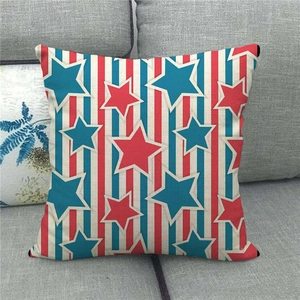 Macro shot of the linen fabric texture and star flag pattern on a square pillow cover