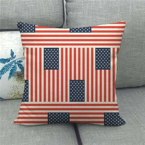 Detailed macro view of the linen texture and American flag stars pattern on the cushion cover