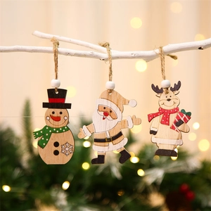 Set of 9 wooden Christmas tree ornaments with colorful Santa and reindeer figures
