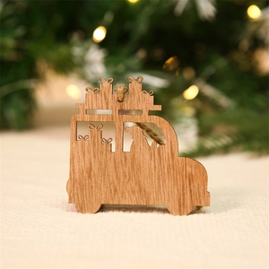 Detailed laser-cut wooden Christmas car ornament with Santa silhouette and jute rope