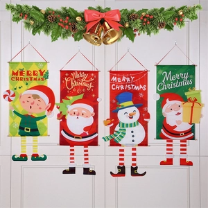 Joyeux Noël Bannière Suspendue Tissu Père Noël Bonhomme de Neige Renne Elfe Jambes Longues Drapeau Décoratif Pour Porte Maison Mur