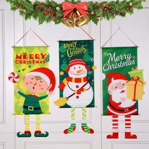 Lot de trois bannières de Noël avec Père Noël, bonhomme de neige et lutin pour décor