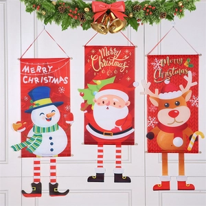 Lot de bannières de Noël avec Père Noël, bonhomme de neige et renne à longues jambes