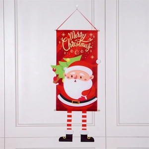 Bannière murale Joyeux Noël avec motif Père Noël et longues jambes rayées décoratives