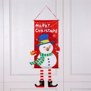 Bannière de Noël verticale rouge avec bonhomme de neige aux longues jambes pour porte