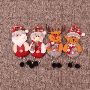 Set of four plush Christmas ornaments featuring Santa, Snowman, Reindeer, and Bear