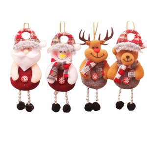 Set of four fabric Christmas ornaments featuring Santa, Snowman, Reindeer, and Bear dolls