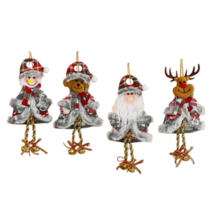 Set of Christmas plush ornaments with Santa, snowman, bear and reindeer hanging bells