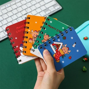 Christmas Mini Spiral Notebooks Portable Pocket Memo Pads Cartoon Santa Reindeer Lined Paper For Students School Gifts