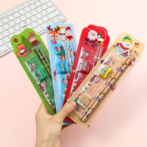 Christmas Cartoon Stationery With Pencils Ruler Eraser Sharpener Festive School Supplies For Kids